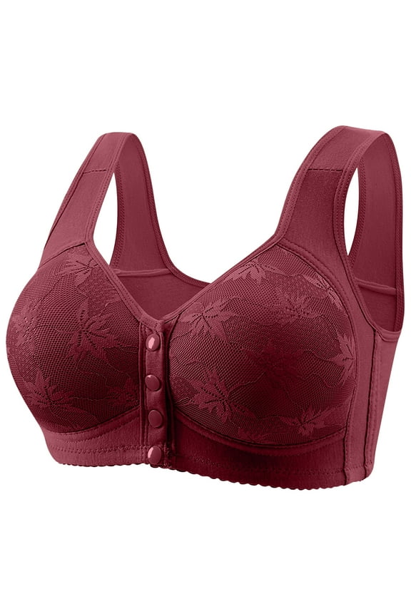 Daisy Bras for Older Women Front Closure Push Up Padded Ellymuse Bras Comfy No Underwire Support Comfy Seniors Bra Wine M