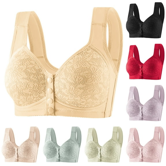 SMihono Daisy Bras for Older Women Front Closure Push up Bra No Underwire Senior Bra with Snaps 2025 Upgraded Breathable Cotton Bras Beige 42