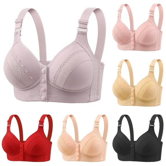 SMihono Daisy Bras for Older Women Plus Size Front Closure Sports Bra No Underwire Full Support Front Button Push Up Bra Beige 44/100