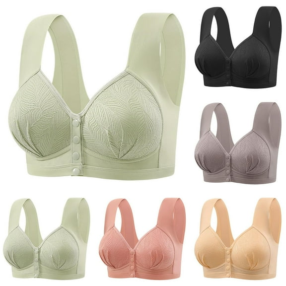 SMihono Daisy Bras for Older Women Plus Size Front Closure Sports Bra No Underwire Full Support Front Button Push Up Bra Beige 44/100