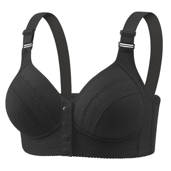 SMihono Daisy Bras for Older Women Plus Size Front Closure Sports Bra No Underwire Full Support Front Button Push Up Bra Black 42/95