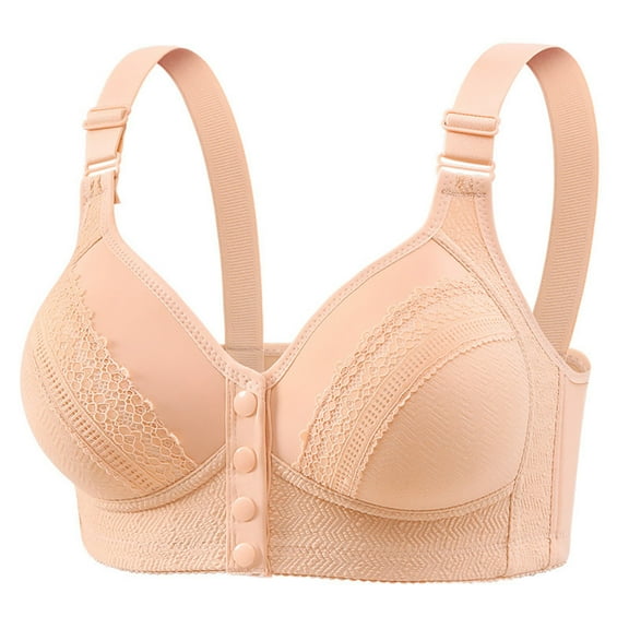SMihono Daisy Bras for Older Women Plus Size Front Closure Sports Bra No Underwire Full Support Front Button Push Up Bra Orange 44/100