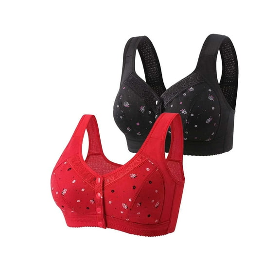 SMihono Fashion 2 Pack Daisy Bras, Lisa Charm Bras, Lisa Charm Bras Front Snaps Comfortable & Convenient Front Button Bra, Full Coverage Bras Red 12