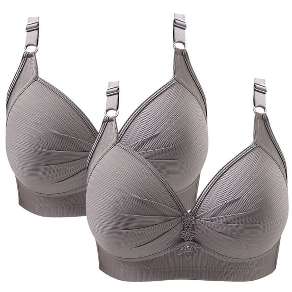 SMihono Fashion 2 Pack Everyday Bras Pack for Women No Underwire Push Up Bralettes Full Coverage Breathable Bra Sexy Pleated Bra Gray 16