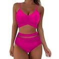 thumbnail image 1 of SMihono Fashion 2024 Women's Two Piece Swimsuit High Waisted Bathing Suits Tummy Control Swimwear Criss Cross Strappy Tankini Set Padded Push Up Bikini Hot Pink 8, 1 of 5