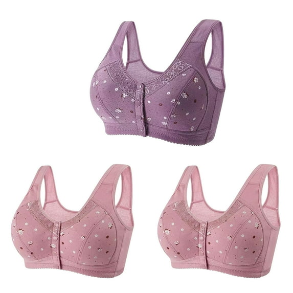 SMihono Fashion 3 Pack Daisy Bras for Women Plus Size Bras Front Closure Bras No Underwire Full Coverage Bralettes Everyday Wear Bras Purple 4