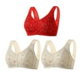 thumbnail image 1 of SMihono Fashion 3 Pack Daisy Lace Bra for Women Front Button Bras Front Closure Everyday Bra Cozy Wireless Full Coverage Bras Red 16, 1 of 5