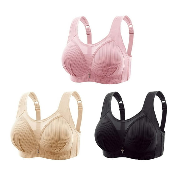 SMihono Fashion 3 Pack Plus Size Bras for Old Women No Underwire Full Coverage Sport Bra Comfortable Vest Style Bras Push Up Underwear Pink XXL