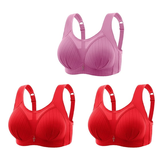 SMihono Fashion 3 Pack Plus Size Bras for Old Women No Underwire Full Coverage Sport Bra Comfortable Vest Style Bras Push Up Underwear Purple M