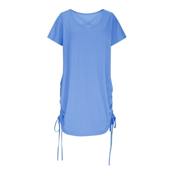 SMihono Fashion Bathing Suit Cover Ups for Women Bikini Swimsuit Coverup Casual Loose Beach Shirt Dress with Drawstring Blue XXL