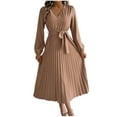 thumbnail image 1 of SMihono Fashion Classic Pleated Dresses Womens High Waist Shirt Dress with Belt Long Sleeve Button Up V-Neck Fashion Flowy Midi Dress Spring A-Line Long Dresses Khaki 10, 1 of 7