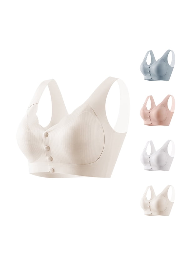Fashion Daisy Bra for Seniors, Front Snap Closure Bras, Front Snaps Daisy Bras for Older Women Seamless Nursing Bra Large Size Solid Push Up Bra Beige L