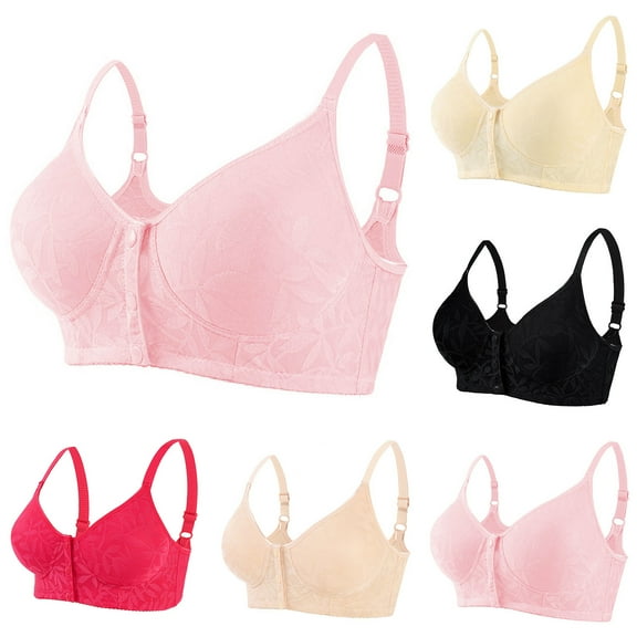 SMihono Fashion Daisy Bras for Older Women Cotton Bras Full Coverage Breathable Everyday Bras Front Closure Push Up Bras No Underwire Black 58/135