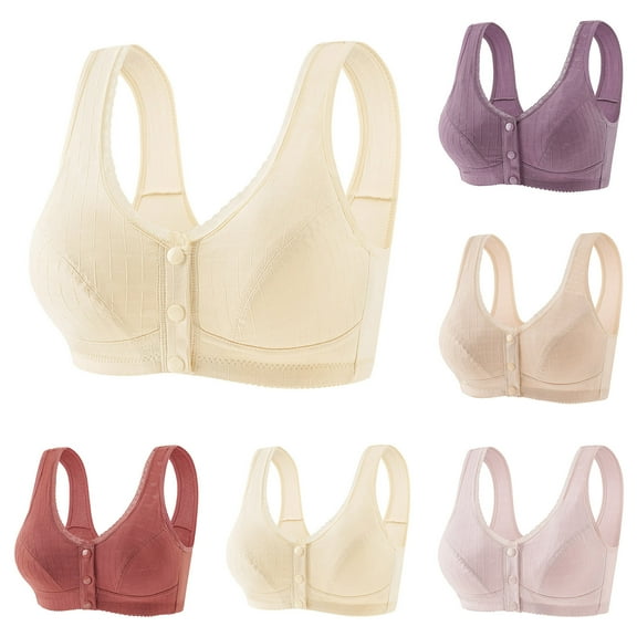 SMihono Fashion Daisy Bras for Older Women Daisy Bra for Seniors, Front Close Button Cotton Bras Full Support Wide Back Bras Beige 42