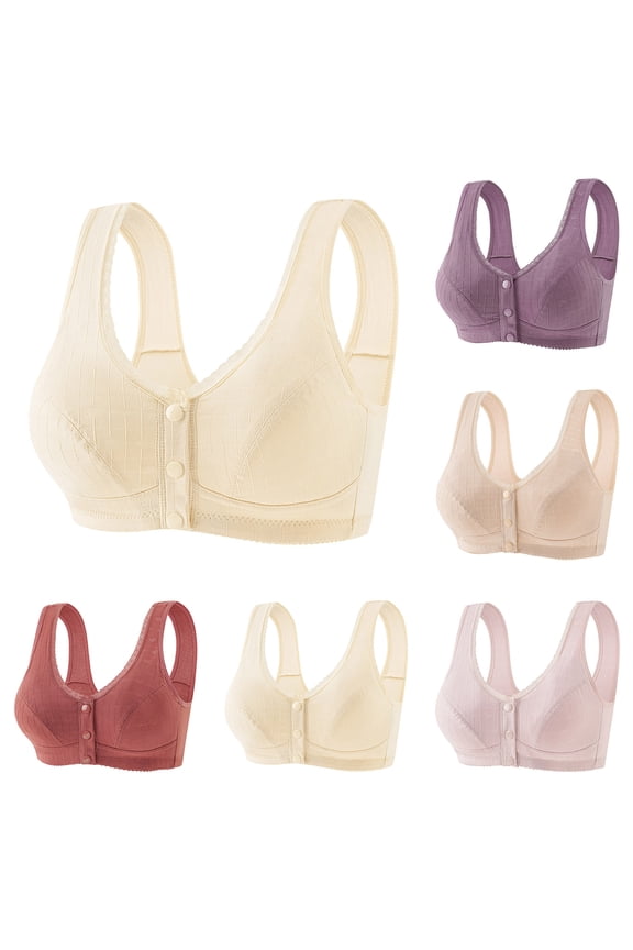 Fashion Daisy Bras for Older Women Daisy Bra for Seniors, Front Close Button Cotton Bras Full Support Wide Back Bras Beige 42