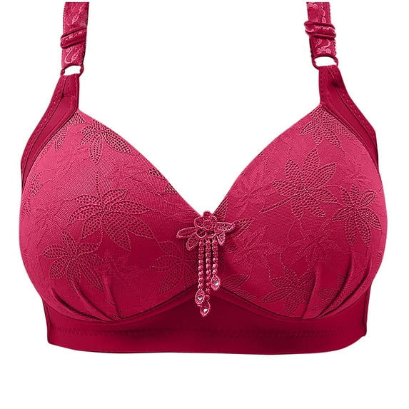 SMihono Fashion Daisy Comfort Lace Bras for Older Women - Convenient Front Closure, Full Support, Lace Embroidered Thin Bras Red 36