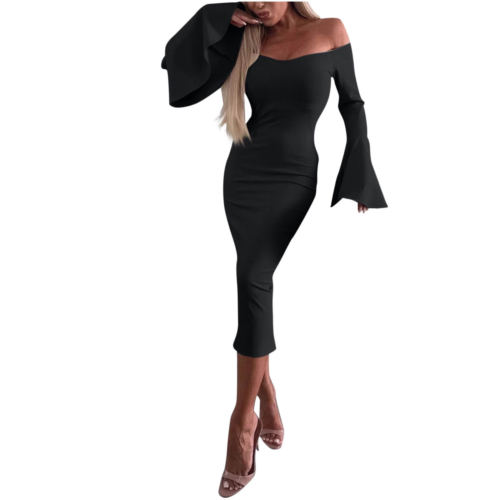 Bodycon Dress Black Dress No Shoulder Black Off Shoulder Bodycon Midi Dress  Midi Dresses – Saved By
