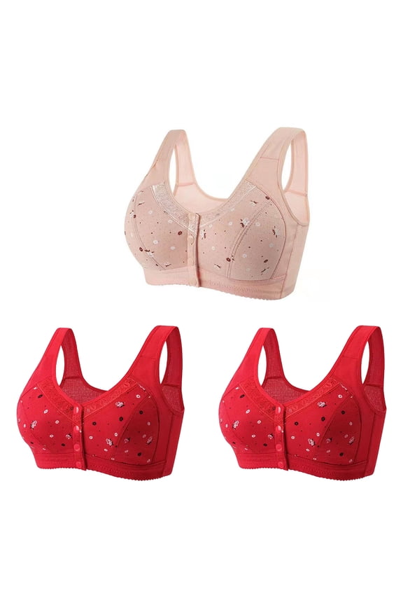 Fashion Ellymuse 3 Pack Senior Bras, Ellymuse Bras for Older Women Front Closure, Comfortable & Convenient Front Button Bra Pink 12