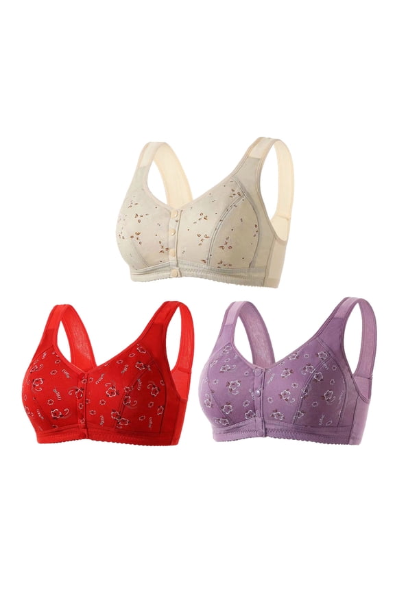Fashion Ellymuse 3 Pack Senior Bras, Ellymuse Bras for Older Women Front Closure, Comfortable & Convenient Front Button Bra Red 6