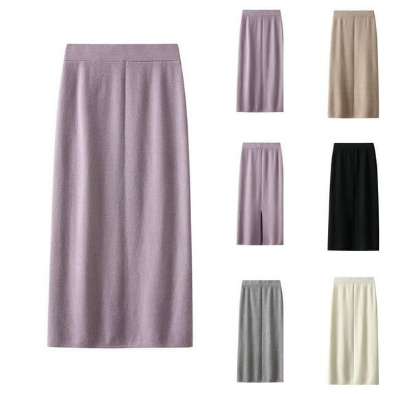 SMihono Fashion Fashion Skirts for Women 2025 Trendy Women Skirt Simple Solid Color High Waisted Vent Back Woolen Straight Skirt White Free Size