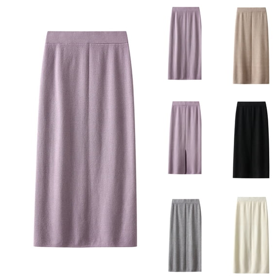 SMihono Fashion Fashion Skirts for Women 2025 Trendy Women Skirt Simple Solid Color High Waisted Vent Back Woolen Straight Skirt White Free Size