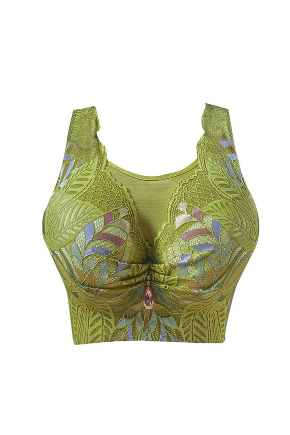 Fashion Full Coverage Push Up Bras for Women Corset Top Bustier Padded Underwire Bra Hide Fat Front Closure Lace Bralette Green 34E