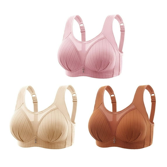 SMihono Fashion Lace Bra for Women 3 Pack Wireless Full-Coverage Bras Solid Comfortable Hollow Out Perspective Bra Underwear Bra Pink L
