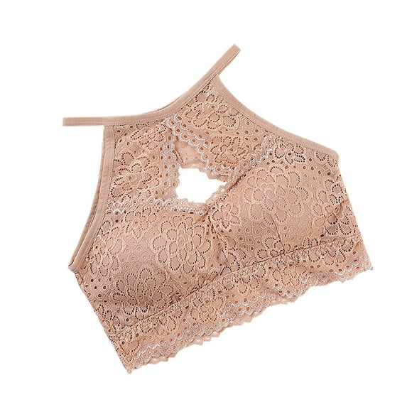 SMihono Fashion Lace Bralette for Womens No Underwire Push Up Cami Bras Halter Neck Plus Size Teddy Babydoll Tank Top Bralette Khaki Free Size