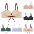 thumbnail image 1 of SMihono Fashion Lace up Front T-Shirt Bras for Women Comfort Wireless Full Coverage Push Up Striped C Cup Everyday Bra Beige 32/70C, 1 of 6