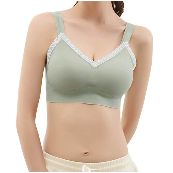 SMihono Fashion Ladies Light Underwear Lace Without Steel Ring Gathered Comfortable Straps Tank Top Models Bottoming Wire Push up Green M