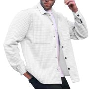 SMihono Deals Large Size Hoodless Casual Outwear Jackets for Men Plush Padded Men's Crew Neck Button Flat Mouth Men's Sport Long Sleeve Round-Neck Blouses & Shirts White 14
