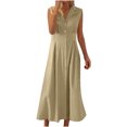 thumbnail image 1 of SMihono Fashion Linen Dresses for Womens Button Down Sleeveless Maxi Dress Casual Cotton Linen Tank Dress Summer Dress 2025 Khaki M, 1 of 6