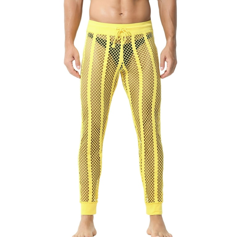 SMihono Deals Men's Cutout Pants Comfy Lounge Casual Soft Pockets Relaxed  Fashion Cozy Daily Trousers Solid Color Elastic Waist Full Length Pants  Male Leisure Yellow 8 