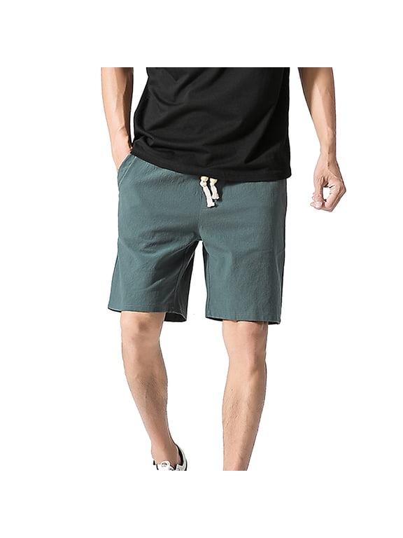 Fashion Men's Short Pants Soft Relaxed Fit Casual Wear Elastic Waist Solid Color Fashion Cozy Daily Trousers Comfy Lounge Casual Shorts with Pocket Male Leisure Green 8