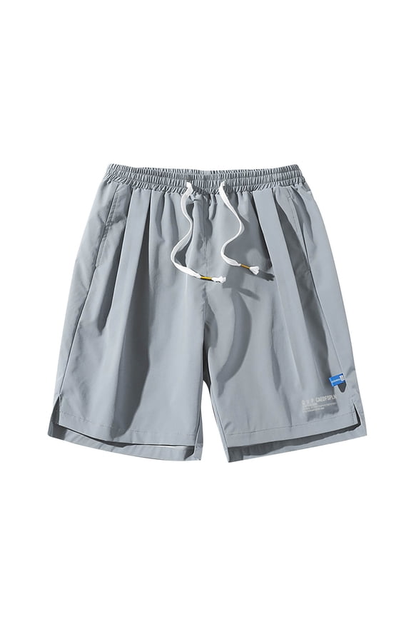 Fashion Men's Summer Beach Trousers Casual Drawstring Sports Have Pockets Short Pants Regular Loose Shorts Soft Cotton Flex Stretch Training Knit Gym Cargo Half Shorts Pants Gray 8