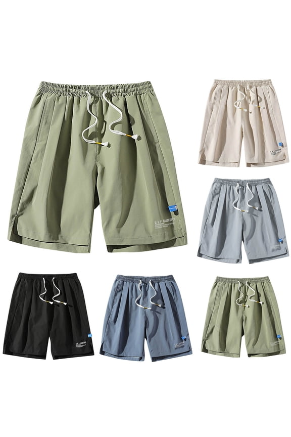 Fashion Men's Summer Beach Trousers Casual Drawstring Sports Have Pockets Short Pants Regular Loose Shorts Soft Cotton Flex Stretch Training Knit Gym Cargo Half Shorts Pants Black 4