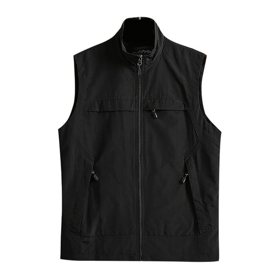 SMihono Deals Men's Thin Sports Multi-bag Casual Quick-drying Loose Vest Mountaineering Tooling Outdoor Vest Jackets Fleece Lightweight Warm Padded Wool Coat Black 2