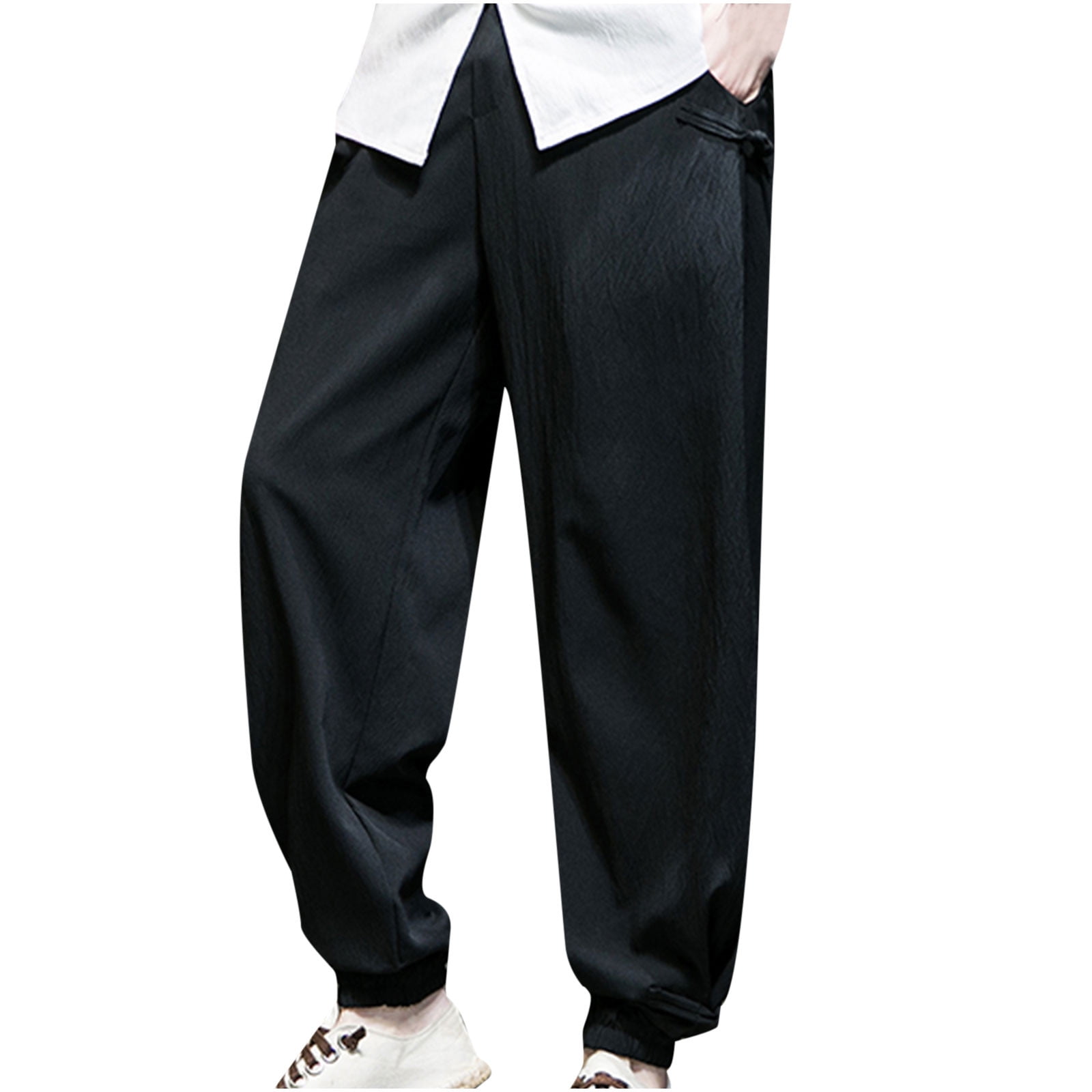Mens Fashion Punk Double Belt Black Wide leg pants Youth Casual Loose Suit  Pant