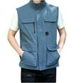 thumbnail image 1 of SMihono Deals Mens Oversized Trendy Sleeveless Hoodless Casual Outwear Jackets Men's Thin Sports Multi-bag Quick-drying Loose Vest Mountaineering Tooling Outdoor Vest Jackets Light Blue 14, 1 of 3