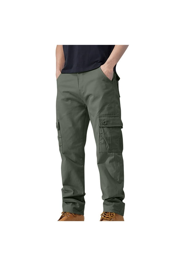 Fashion Mens Relaxed Fit Comfy Casual Full Length Jeans Denim Pants Men's Trousers Pants Cotton Solid Multi-pocket Cargo Pants Work Pants Casual Straight-leg Pants Denim Trousers Army Green 12
