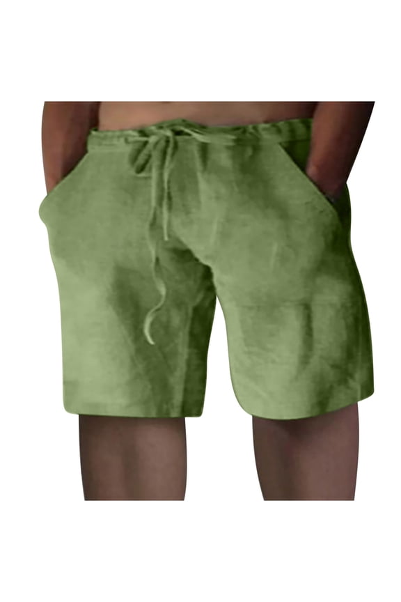 Fashion Mens Trendy Men Cotton Linen Casual Pants Buttons Lacing Waist Pockets Short Pants Jeans Workout Running Shorts Soft Cotton Flex Stretch Training Knit Gym Cargo Shorts Green 8