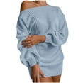 thumbnail image 1 of SMihono Fashion Off The Shoulder Sweater Dress Spring Dress Winter Dress for Women Cable Crochet Knitted Jumper Sweater Light Blue 10, 1 of 4