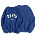 thumbnail image 1 of SMihono Fashion Paris Letter Print Sweatshirt for Women Oversized Trendy Comfy Crewneck Sweatshirts Casual Graphic Pullover Tops Unisex Blue 8, 1 of 4