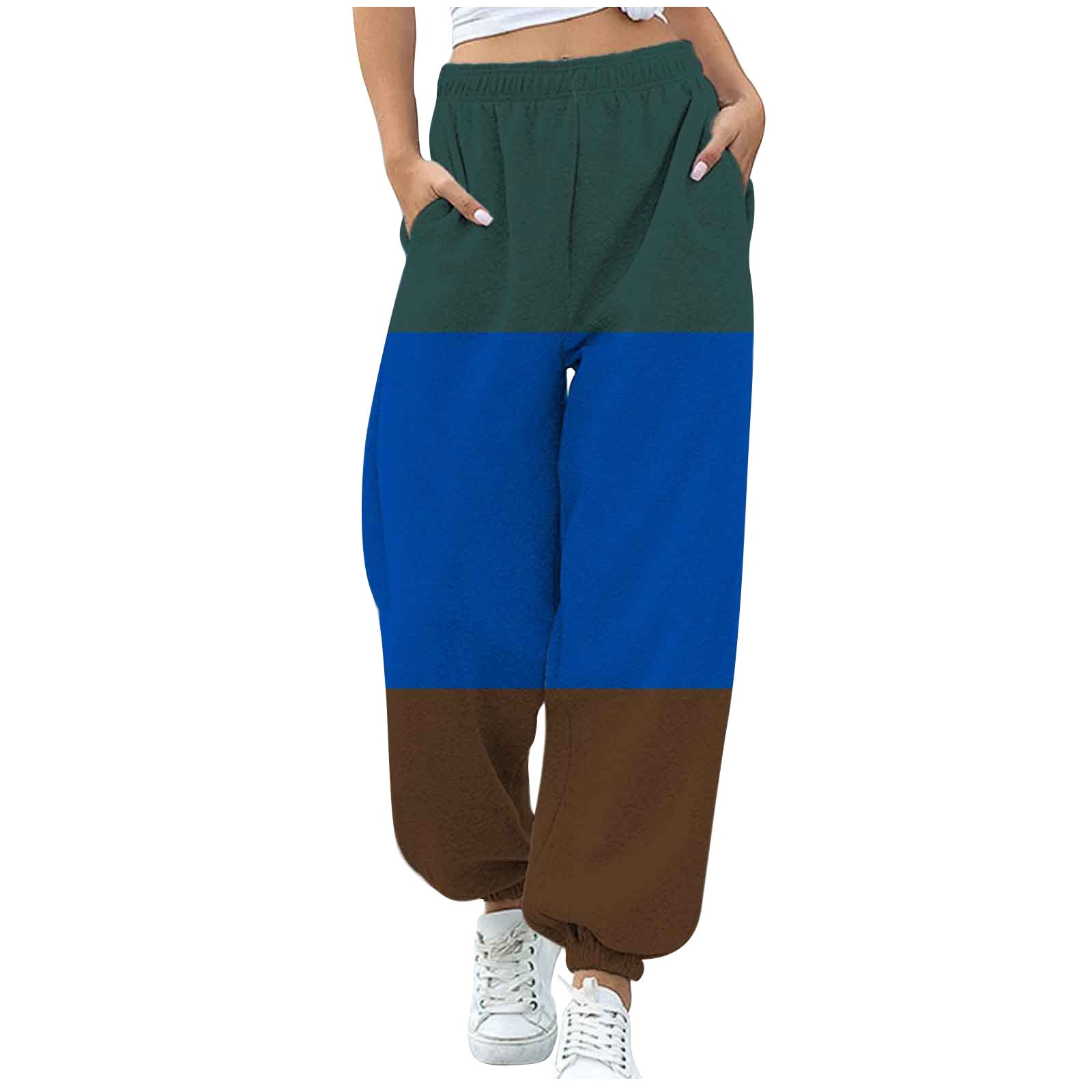 SMihono Deals Plus Ladies Full Length Athletic Sports Pants Women's Casual  Loose Sports Sweatpants Ankle Banded Trousers Gradient Fleece Pants Brown 4  