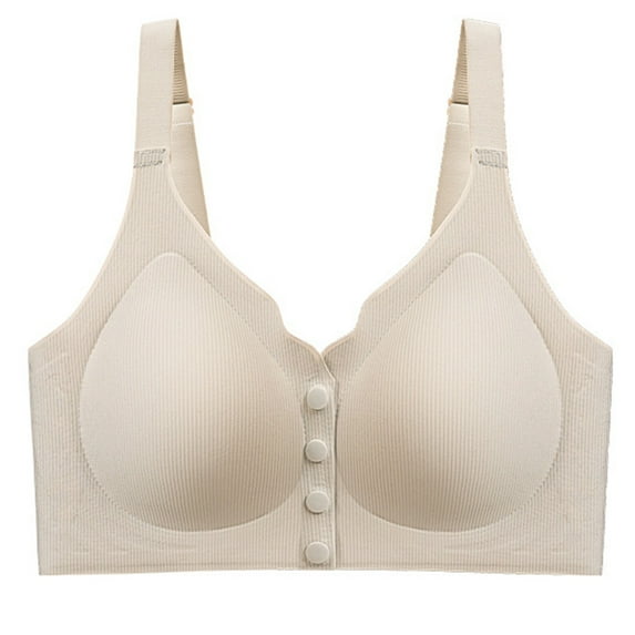 SMihono Fashion Scalloped Daisy Bras for Older Women 2025 Plus Size Front Closure Bras No Underwire Front Button Bra Comfy Soft Push up Bras Gray XL