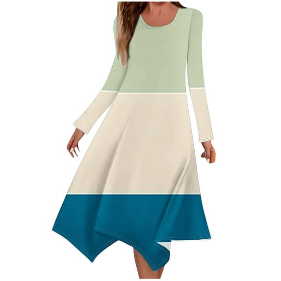 SMihono Deals Shapewear Dress for Women,2025 Spring Trendy Crewneck Long Sleeve Vacation Dresses,Irregular Loose Casual Dress Khaki 4