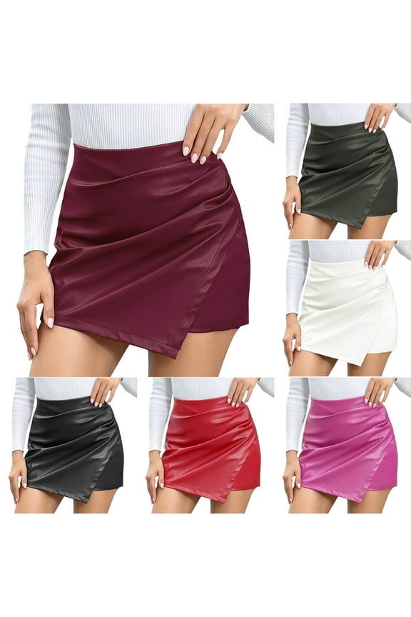Fashion Shorts for Women Faux Leather Skorts High Waisted PU Leather Shorts Elastic Waist Ruched Wrap Skorts Skirts Green M
