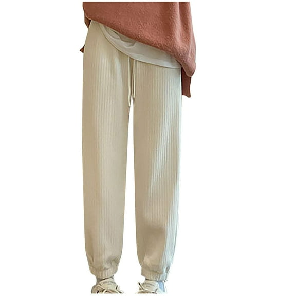 SMihono Fashion Slim Fit Full Length Sweatpants for Young Girls Love Plush And Thickened Women's Solid Color Leggings Loose Casual Sanitary Pants Straight Tube Large Size Long Pants Beige 14