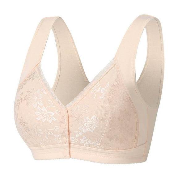 SMihono Fashion Snap Front Bras for Women Plus Size Soft Convenient Underwear Lingerie Breathable Trendy Plus Size Bra No Underwire Khaki 80B