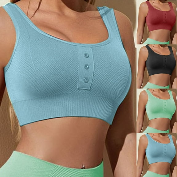 SMihono Fashion Sports Bras for Women Large Bust Seamless Wireless Full Coverage Bras Strappy Medium Support Push up Padded Sports Bra Black M